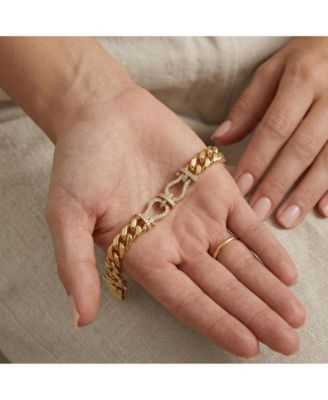 Radiant 14K Gold Plated CZ Pave Knot Curb Chain Bracelet