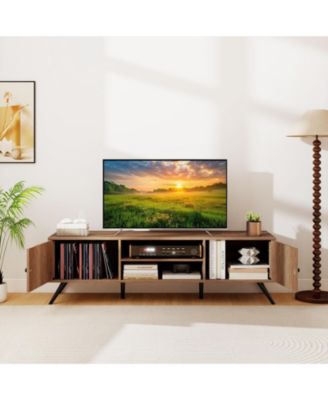 Two Door TV Stand for TVs up to 65 in with Open Shelves