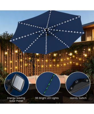 10 ft Solar Offset Hanging Umbrella with Base and LED Lights