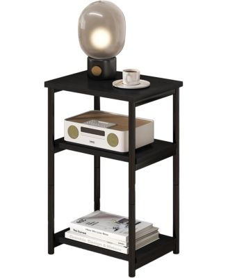 Slim Industrial 3-Tier Wood and Metal Mobile End Table with Storage Shelves