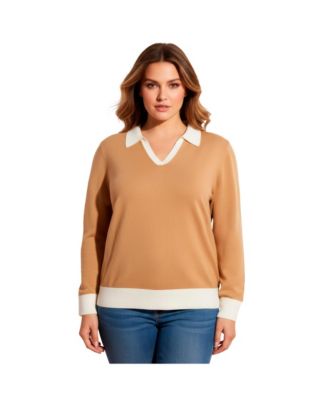 Plus Size Color Block Polo Sweater