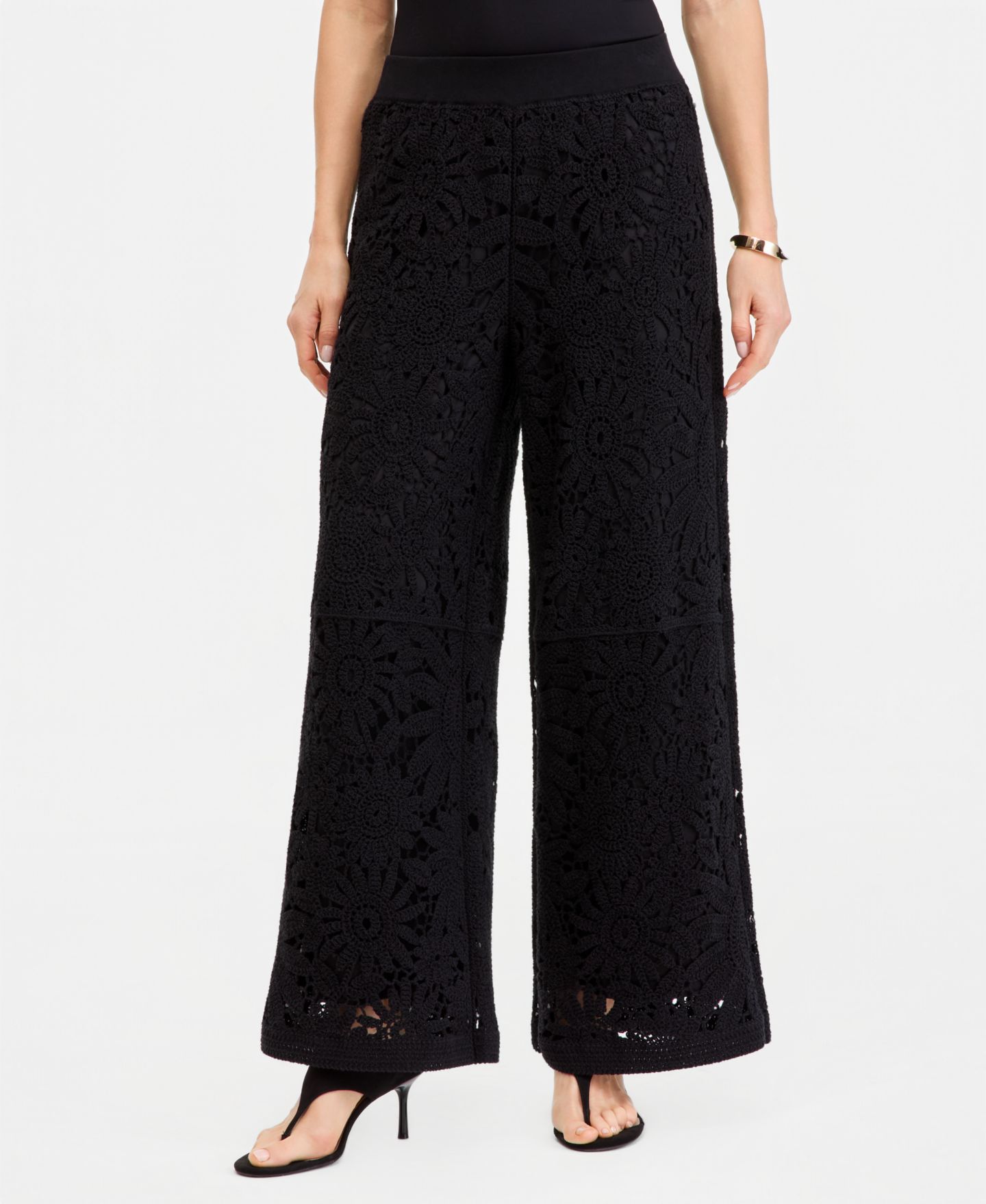 Женские брюки I.N.C. International Concepts Cotton Crochet Wide-Leg, цвет: Глубокий чёрный — фото 2