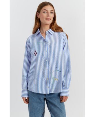 Women's Cotton Stripe Floral Shirt