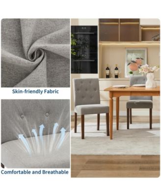 Set of 6 Button Tufted Parsons Dining Chairs, Upholstered Fabric Side Chairs with Solid Wood Legs