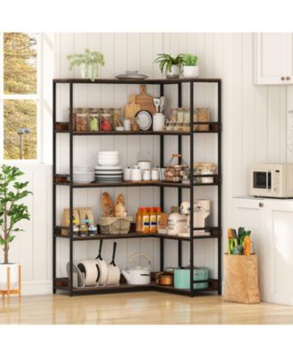 5-Tier L-Shaped Corner Bookshelf with Metal Frame
