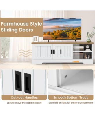 Farmhouse TV Stand for TVs up to 65 in with Sliding Doors