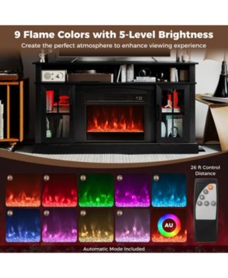 58 in Fireplace TV Stand with LED Lights and Glass Doors