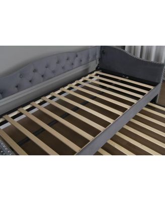 Twin Size Velvet Upholstered Daybed With Trundle 2 USB Charging  Sturdy Wood Slats