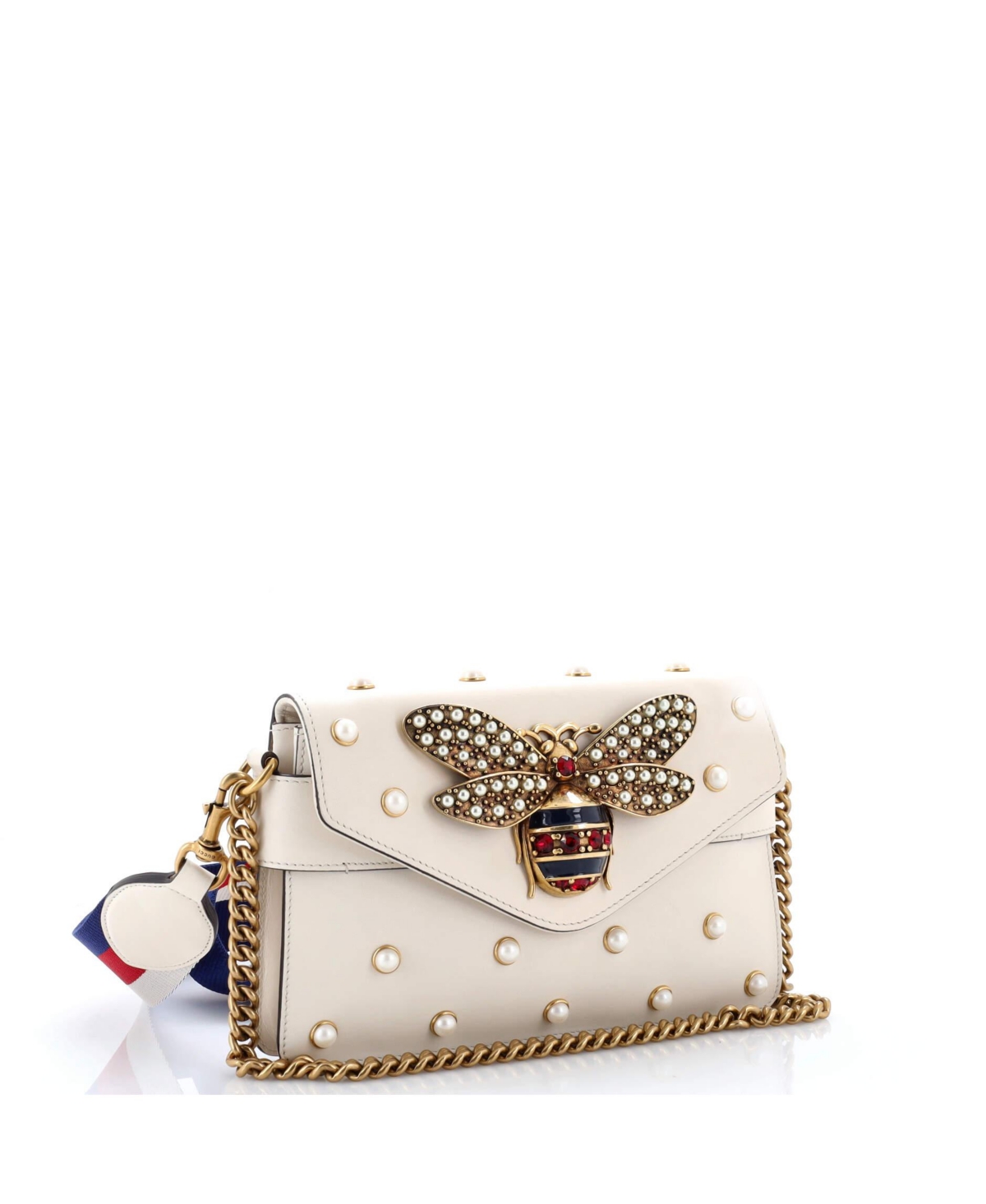 Pre-Owned Gucci Mini Broadway Pearly Bee Shoulder Bag Embellished Leather