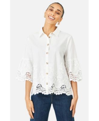 Women's Cotton Lace Border Shirt