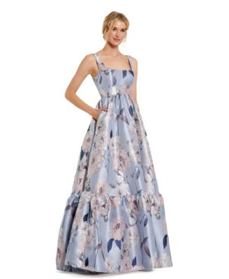 Women's Floral Brocade Scoop Neck Sleeveless A-Line Gown