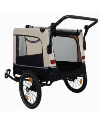 Extra Large 2-in-1 Bike Trailer and Push Cart for Pets with Detachable Hitch, Beige