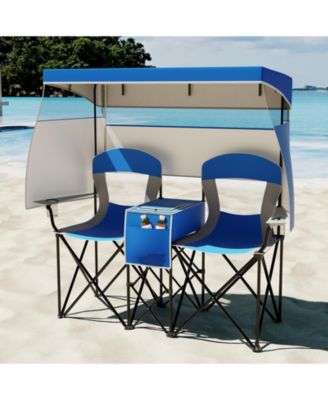Double Beach Chair with Adjustable Canopy and Side Curtains