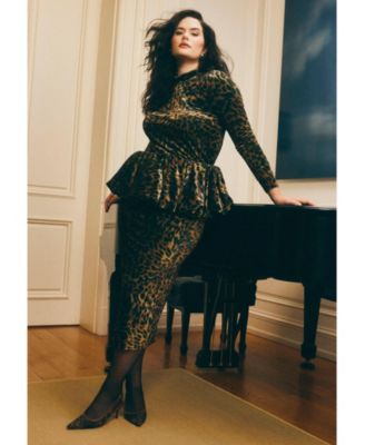 Women's Leopard Velvet Bubble Peplum Skirt