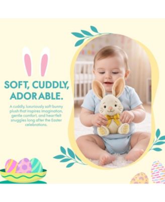 Easter Plush Bunny and Basket with Egg Toy Set, 13" Soft Cuddly Stuffed Bunny Bow and 9.5" Easter Basket with 10pc Plush Eggs