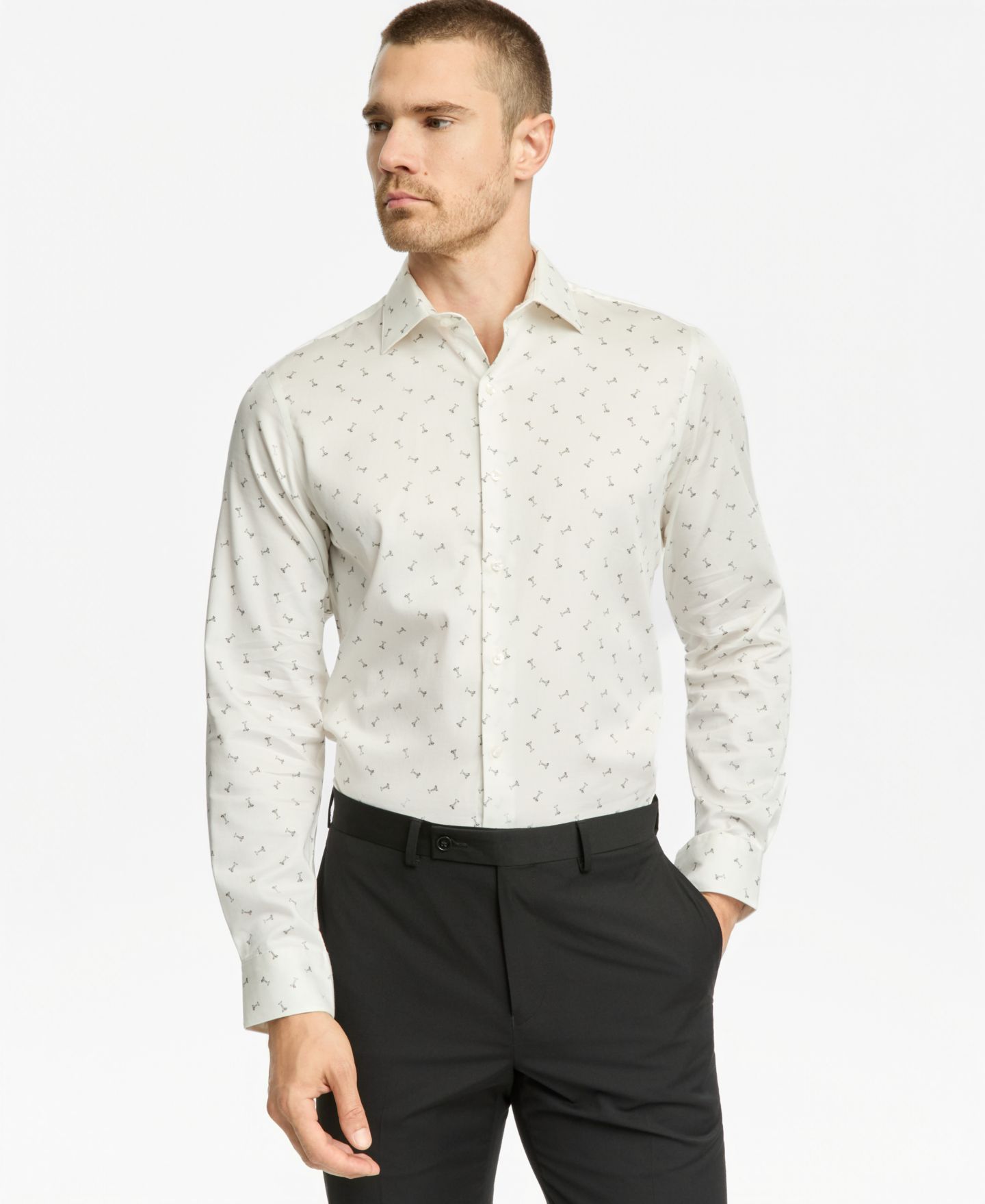 Мужская рубашка Bar III Slim-Fit Martini Dress Shirt, цвет: Экрю — фото 1