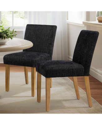 Seat Height Linen Upholstered Solid Wood Dining Chair, Set of 2