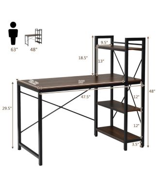 47.5 Inch Writing Study Computer Desk with 4-Tier Shelves