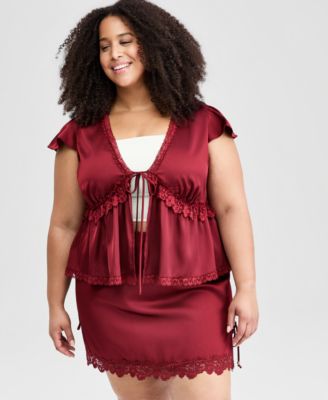 Plus sizeSatin Lace Peplum-Hem Top