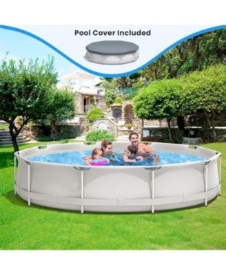 Round Above Ground Swimming Pool with Cover in Gray
