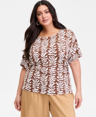 Plus Size Printed Boat Neck Top