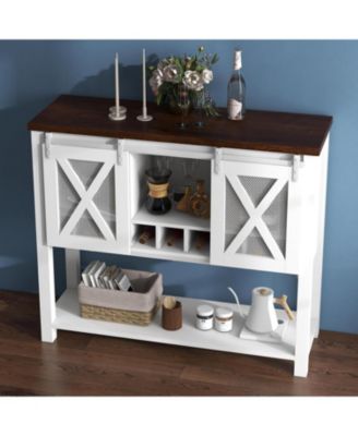 Farmhouse Coffee Bar Cabinet, Sliding Barn Door, Wine Storage, Stemware Rack, Buffets for Kitchen, Dining, Living Room