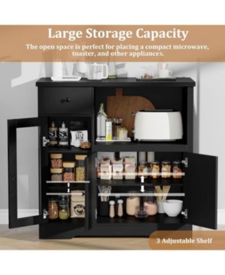 Kitchen Microwave Buffet Cabinet with 3 Doors, 1 Drawer, Adjustable Shelves, Pantry Storage Unit for Kitchen or Hallway
