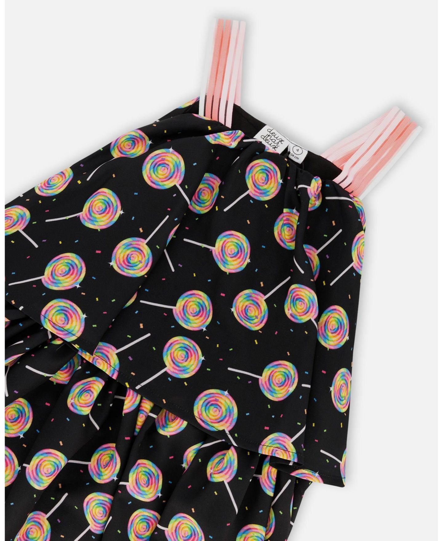 Платье Deux par Deux Woven Dress Lollipop Print для девочек, цвет: Чёрный с принтом — фото 4