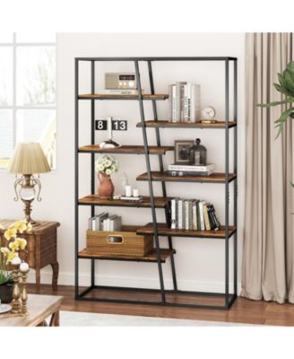 Industrial 6 Tier Ladder Bookshelf 72 Inch Wall Storage Shelf