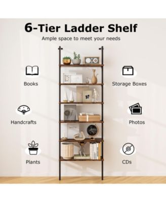Industrial 6 Tier Ladder Bookshelf 72 Inch Wall Storage Shelf