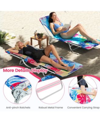 Two Piece Lay Flat Beach Recliner Chairs with Carry Strap