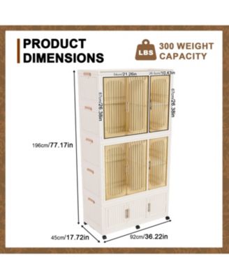 Portable Wardrobe Closet with 9 Magnetic Doors, 2 Hanging Rods & 6 Hangers
