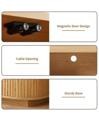 64" Mid Century Modern Fluted TV Stand, Entertainment Center with 2 Doors, 1 Drawer and Open Shelf for Living Room