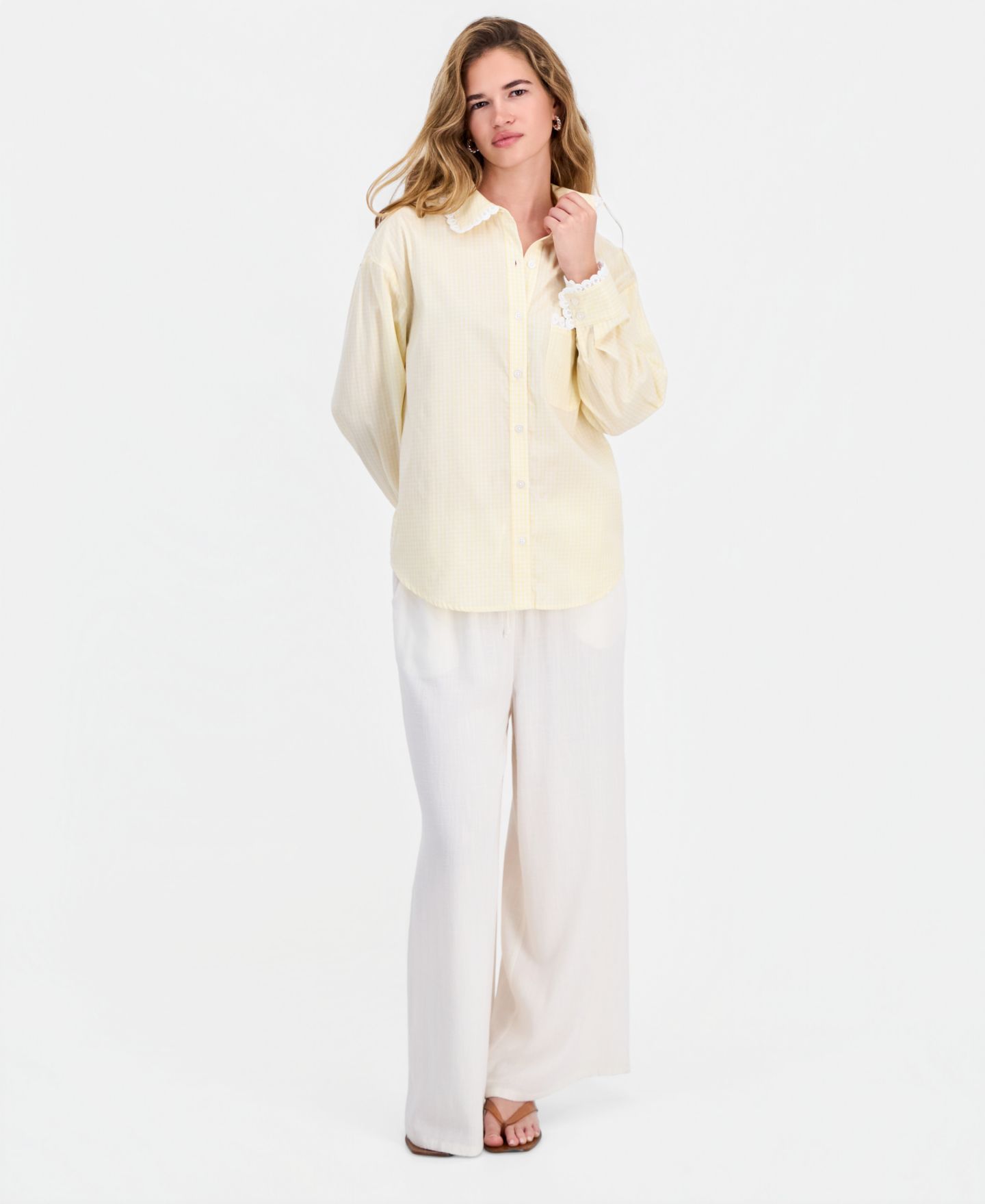 Женская рубашка And Now This Petite Cotton Gingham Button-Front, цвет: В мелкую клетку — фото 4