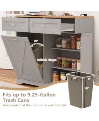 Tilt Out Trash Can Cabinet with Power Outlets and Shelf