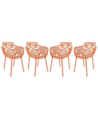 Devon Patio Dining Arm-Chair Set of 4 Aluminum Stackable Design Side Chair, Weather Resistant Metal Chair, UV Protected