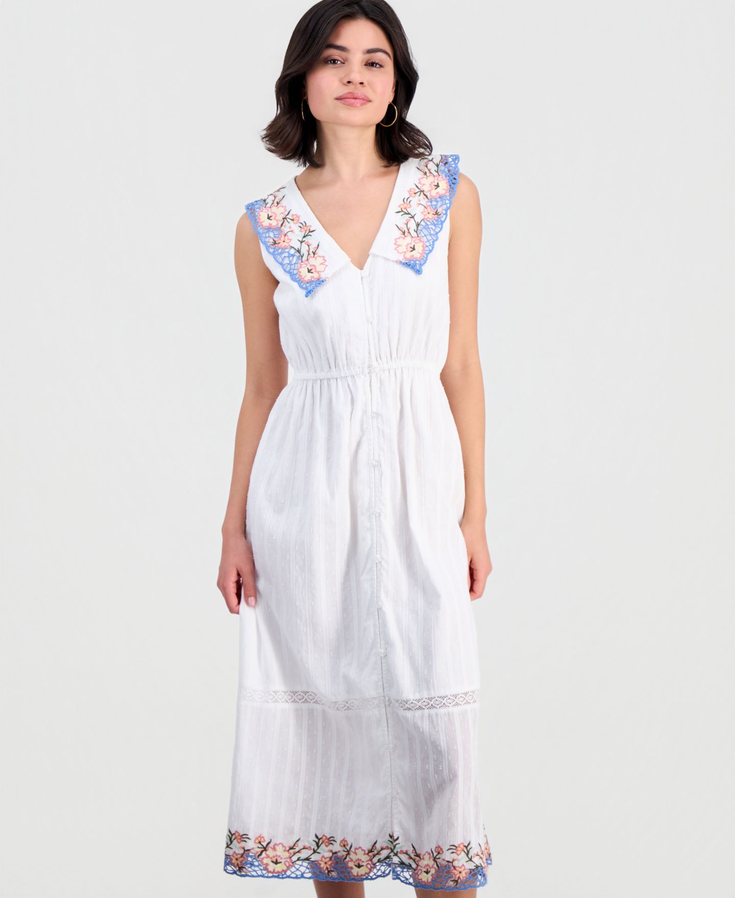 Женское платье And Now This Cotton Embroidered Collar Maxi, цвет: Белый — фото 3