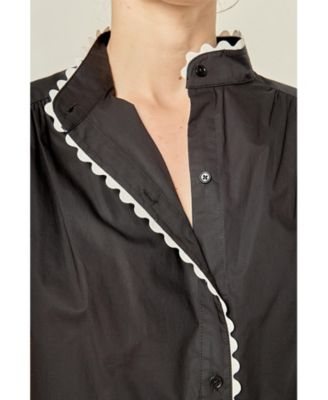 Women's Contrast Scallop Trim Ric Rac Short Sleeve