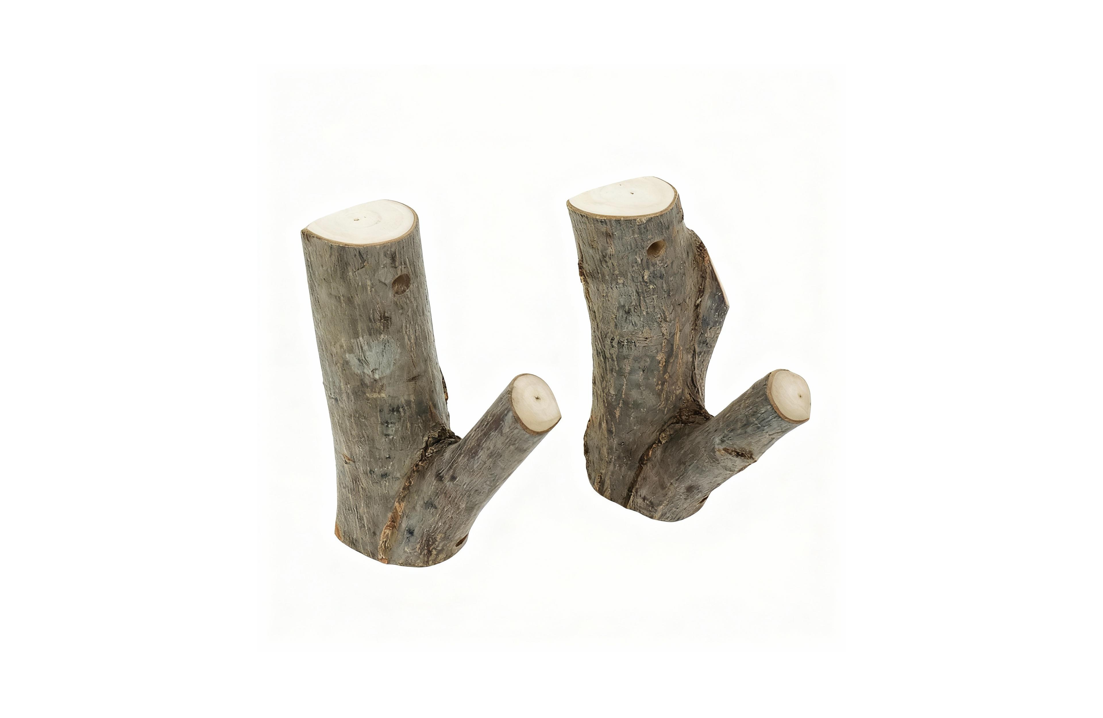 Yigii 2-Piece Real Wood Branch Wall Hooks with Bark,Rustic Decor