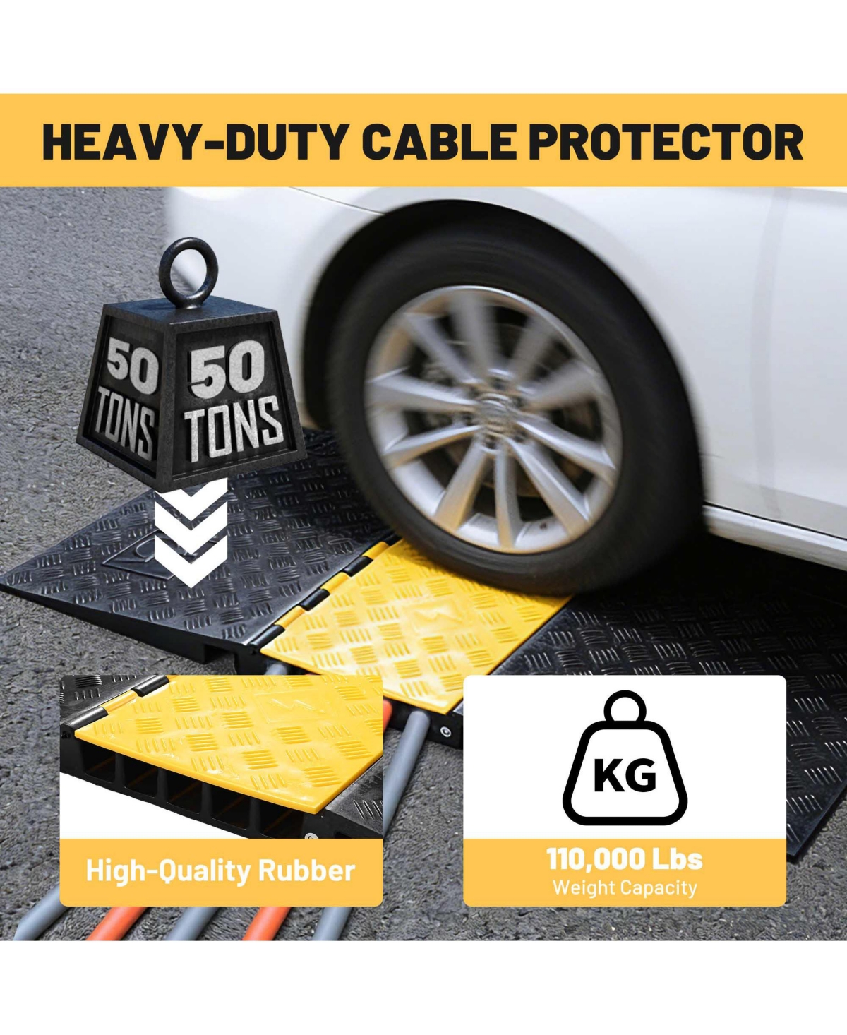 Yescom Rubber Cable Protector Ramp 5 Channel Heavy Duty Ada Compliant Driveway Road Hump Wire Cord Cover