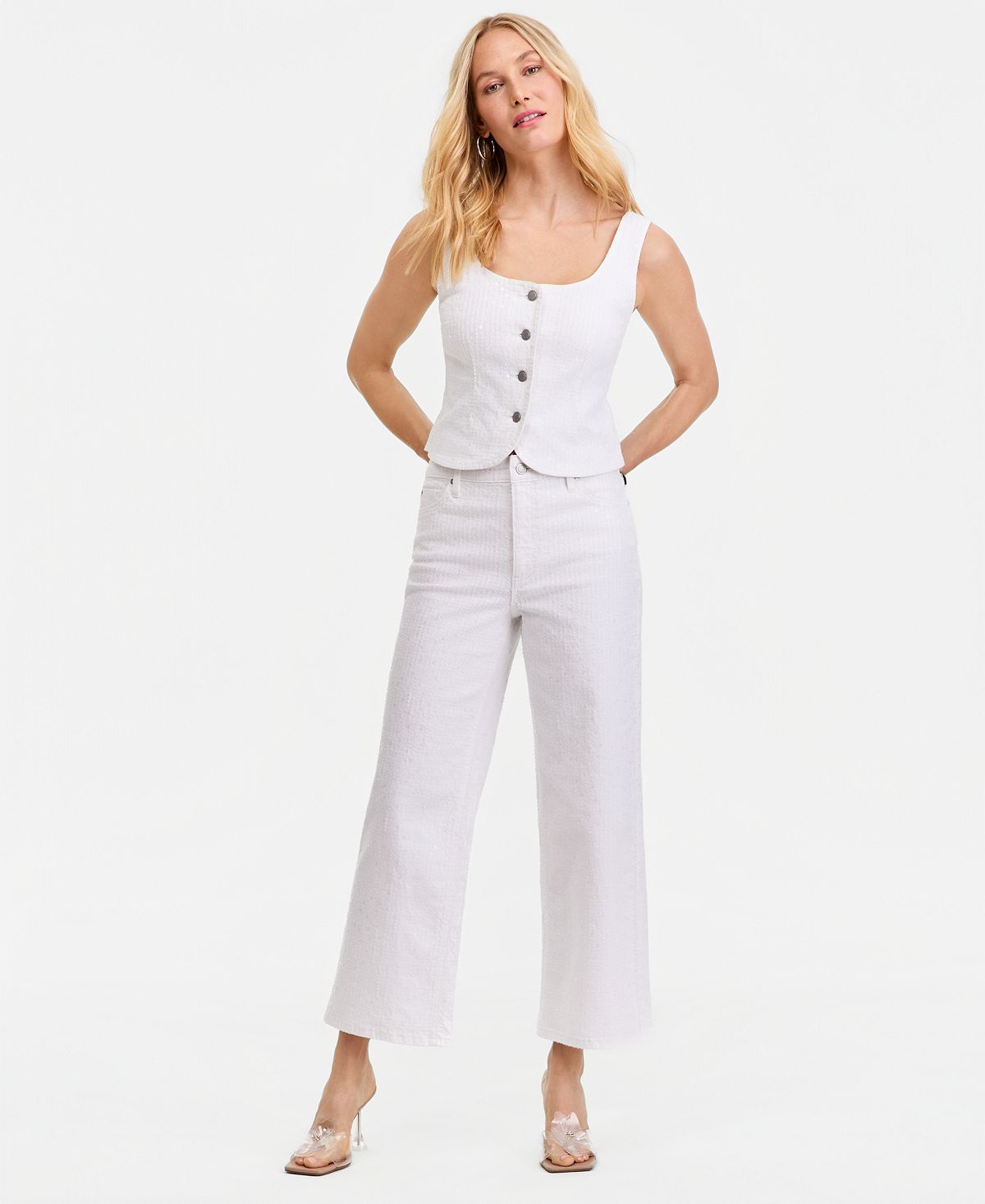 I.N.C. International Concepts Women's Wide-Leg Sequin Embellished Ankle Jean, Macy's Exclusive view 3 — MAYCSS fashion products