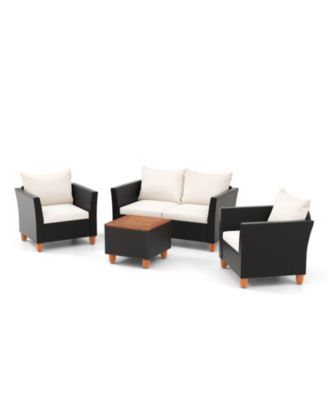 4 PCS Wicker Patio Furniture Set with Removable Cushions Storage Coffee Table