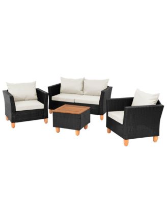 4 PCS Wicker Patio Furniture Set with Removable Cushions Storage Coffee Table