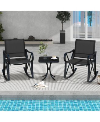 3-Piece Patio Rocking Chair Set with Tempered Glass Side Table