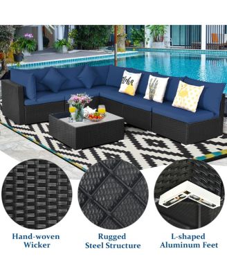 7PCS Patio Rattan Sofa Set Sectional Conversation Furniture Set Garden