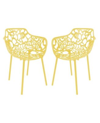 Devon Patio Dining Arm-Chair Set of 2 Aluminum Stackable Design Side Chair, Weather Resistant Metal Chair, UV Protected