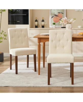 Parsons Button Tufted Dining Chairs Set of 2, Upholstered Fabric Kitchen Chairs with Wood Legs and Padded Seats, Living Room Kitchen Furniture