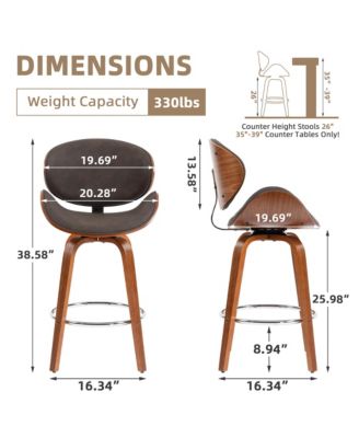 Swivel Bar Stools Set of 2, 26 Inches Mid-Century Modern Counter Height Bar Stools