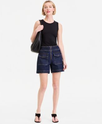 Women's Zip-Front Patch Pocket Denim Shorts