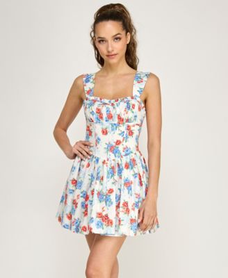 Juniors' Sweetheart Neck Floral Dress